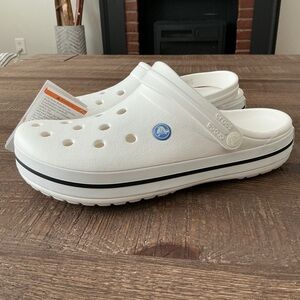 Crocs Crocband Clogs White Black Midsole Stripe Mens Size 10 Womens 12